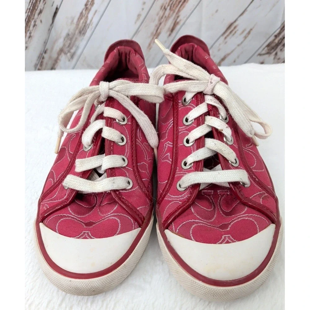 Coach Signature Pink/ Red Low Top Sneakers‎
